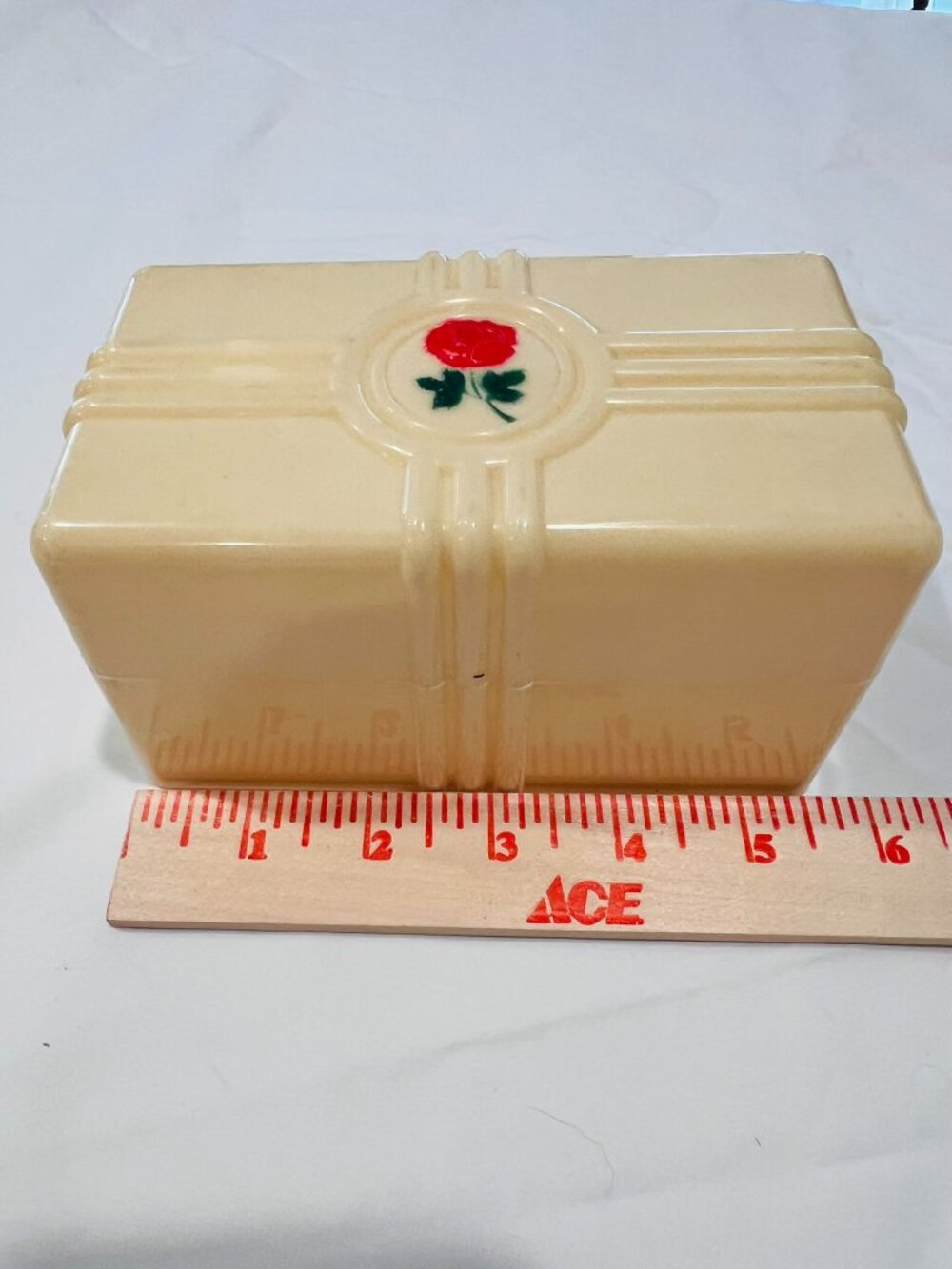 1940s Bakelite Dresser/Vanity Box - Creme with Rose Design